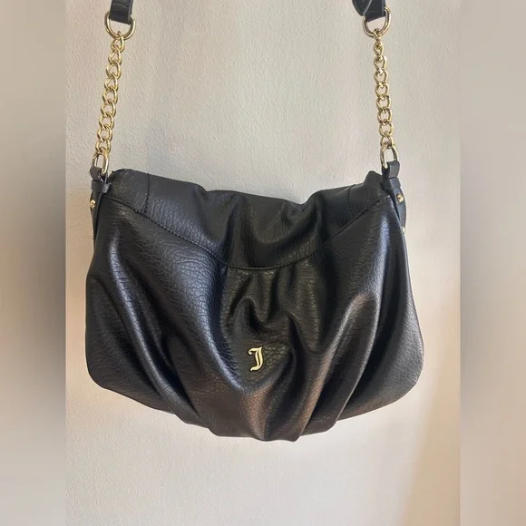JUICY COUTURE BLACK FAUX LEATHER PURSE HAND/SHOULDER CROSSBODY BAG W/GOLD TRIM - Picture 4 of 16
